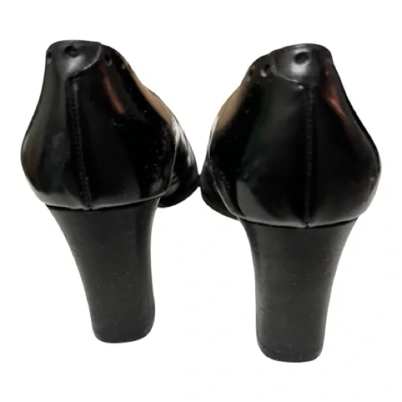 Vintage Anne Klein Black All Leather Wingtip Oxford Pumps Square Toe Italy 6 - Picture 15 of 16